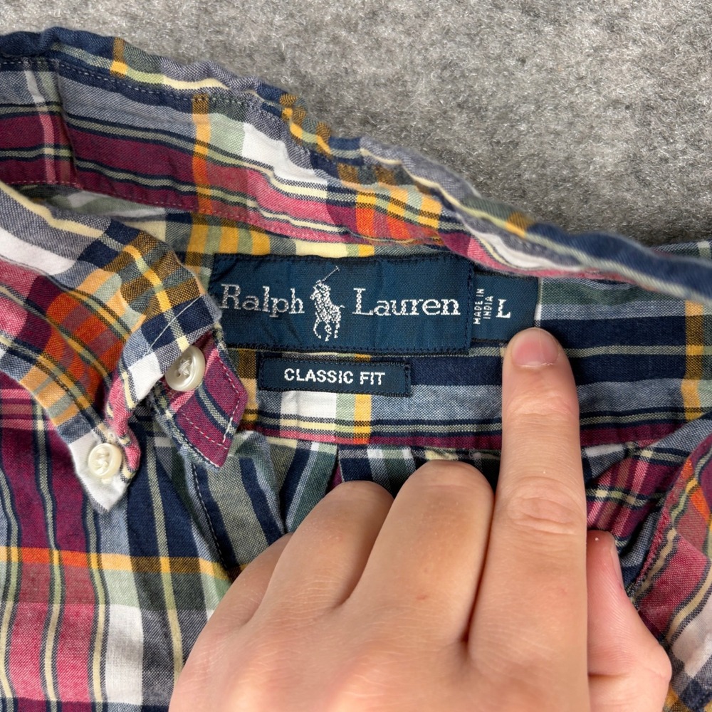 Ralph Lauren Button Down Mens Large Multi-Color Plaid Short Sleeve Classic Fit - Picture 6 of 10